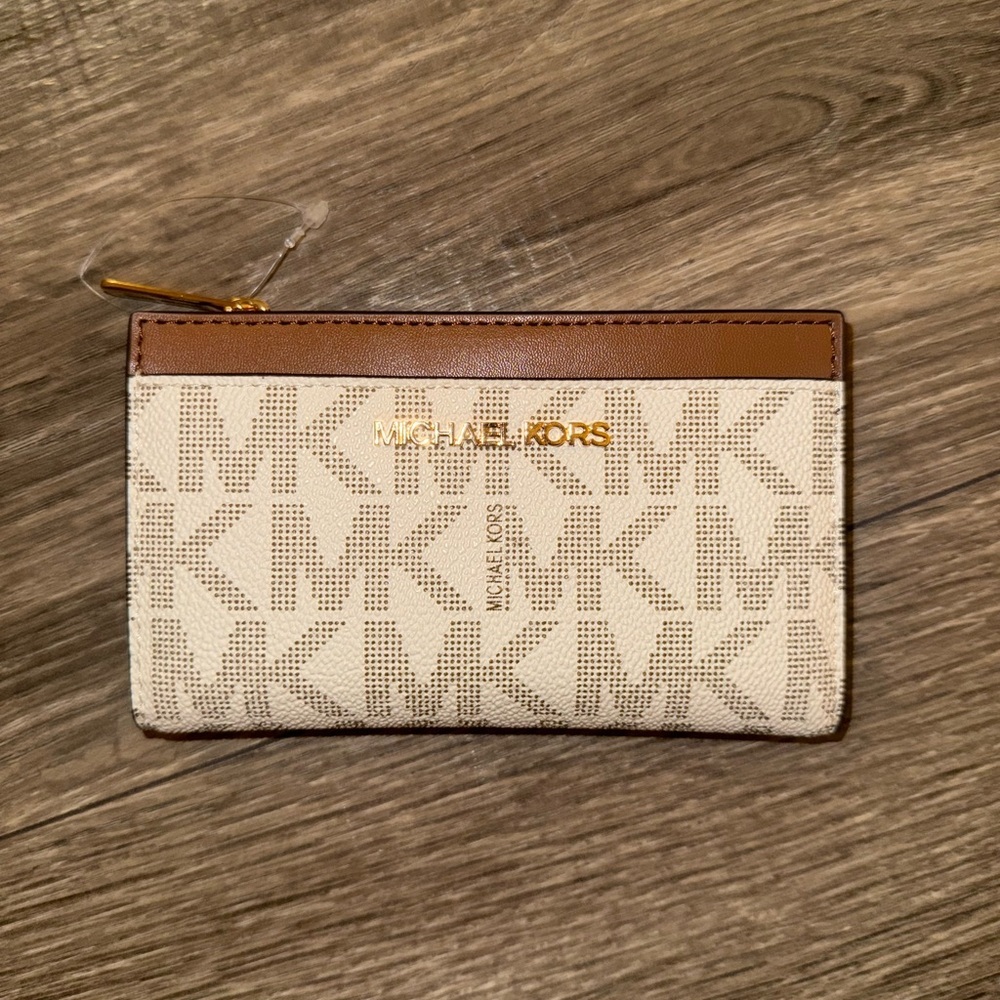Michael Kors Cream and Brown Card Holder
